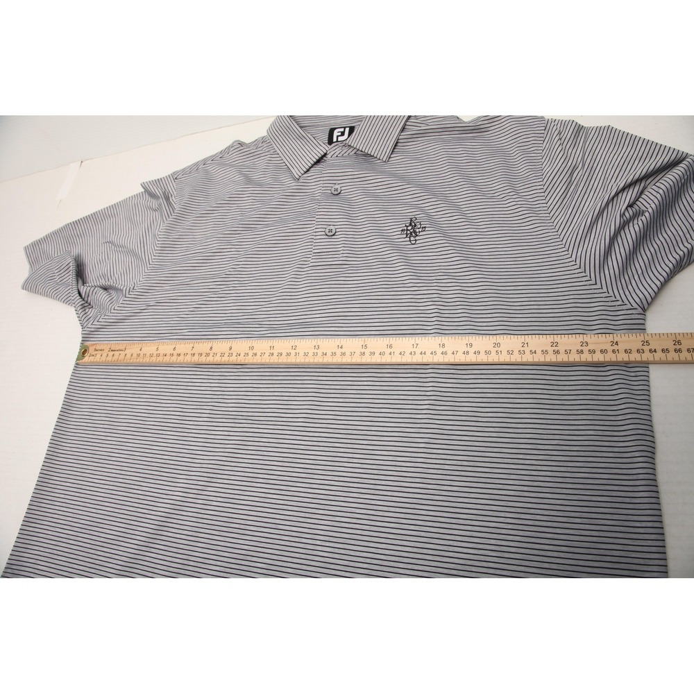 FootJoy Polo Shirt Mens XL Gray Striped Golf Performance Rockaway River CC Logo - Picture 7 of 11